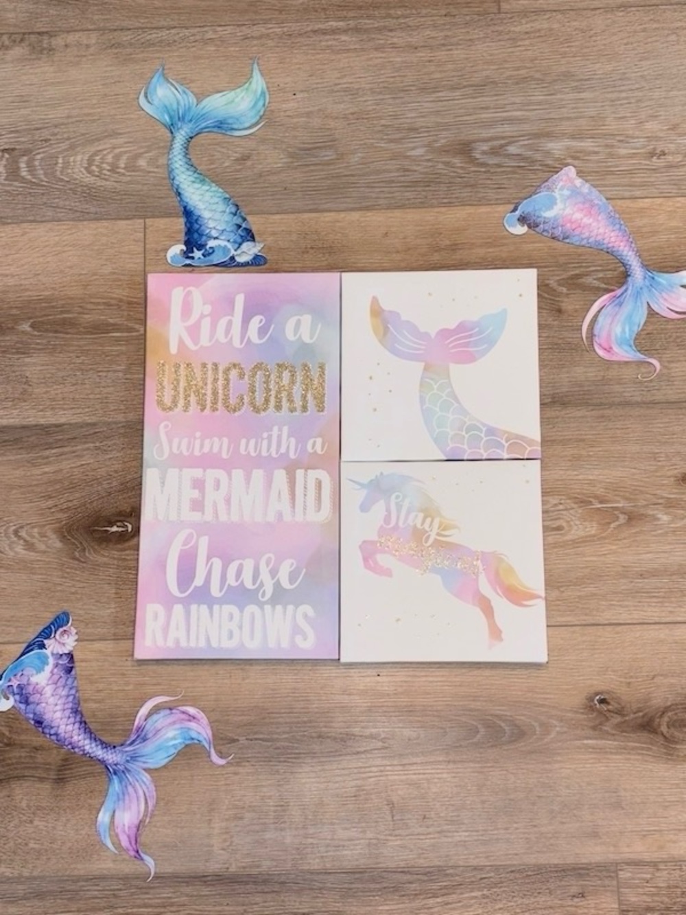 6 Piece Pastel Watercolor Mermaid & Unicorn Wall Art Set ALL NEW